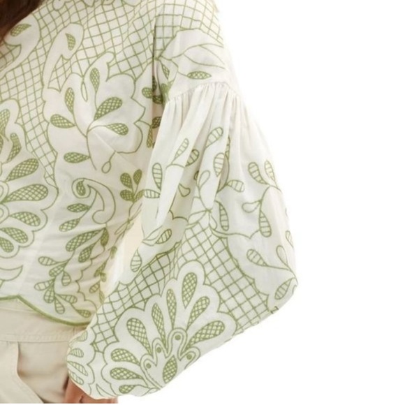 Anthropologie NWT Embroidered Smocked Puff Sleeve Top Blouse M - Picture 3 of 12